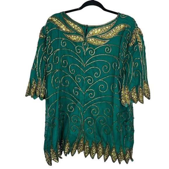 Carina Vintage Silk Top Tunic Women’s XL Beading Sequins Pearls Scalloped Trim - Picture 2 of 9